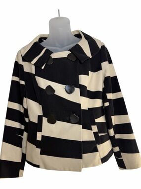 Etcetera Black Cream Striped Swing Jacket Size 4 Mod